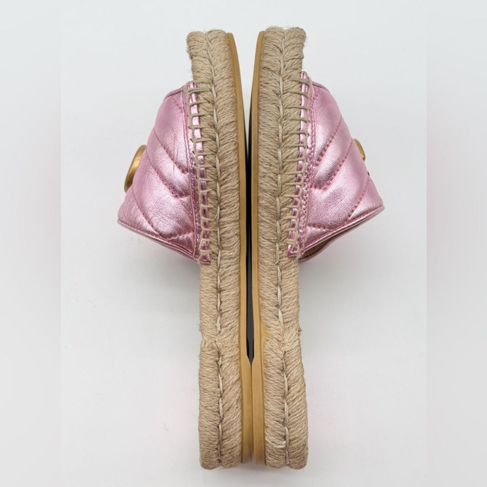 Gucci Pilar GG Marmont Metallic Rosa Leather Espadrille Slide Sandals EU 37 US 7 - Picture 6 of 12